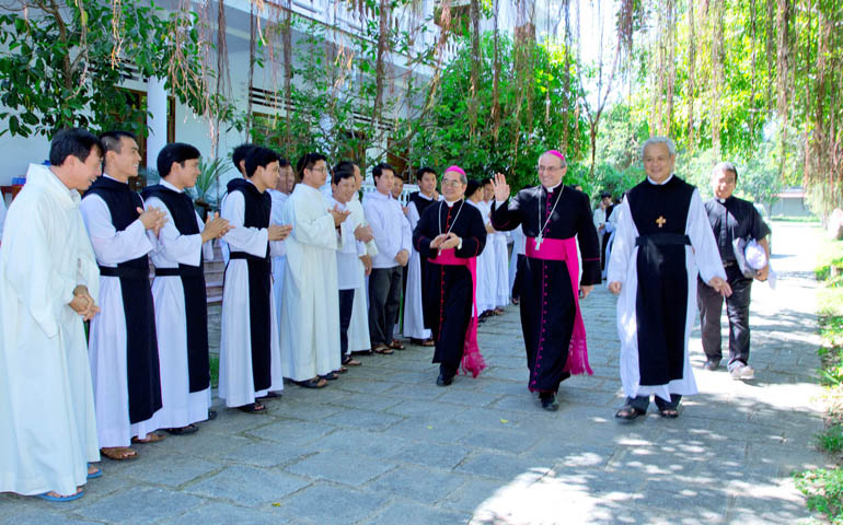 The Vatican non-resident pontifical representative for Vietnam, Archbishop Leopoldo Girelli, visits Cistercians in Vietnam's Khanh Hoa Province in August. (Peter Nguyen)