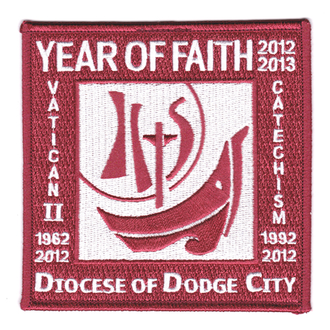 A scoutmaster in the Diocese of Dodge City, Kan., has developed this Scout patch to help all those involved in scouting, including adult leaders, "delve more deeply" into their Catholic faith during the Year of Faith called for by Pope Benedict XVI. (CNS/Diocese of Dodge City) 