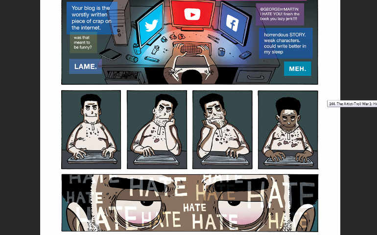 Screen grab from the website of Australian cartoonist Gavin Aung Than. “The Artist-Troll War, Part One ... Hatred Breeds Hatred” can be found at zenpencils.com.