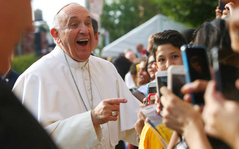 Pope Francis outside Our Lady Queen of Angels School in the East Harlem area of New York Sept. 25, 2015.(CNS/Eric Thayer)