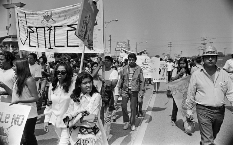 An anti-war protest led by the Chicano Moratorium group in East Los Angeles Aug. 30, 1970 (UCLA Library/Los Angeles Times Photographic Archive, CC BY 4.0)