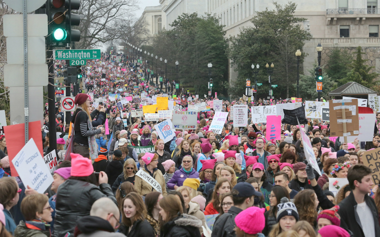 Participants in the Women's March on Washington make their way down Independence Avenue Jan. 21. (CNS photo/Bob Roller)
