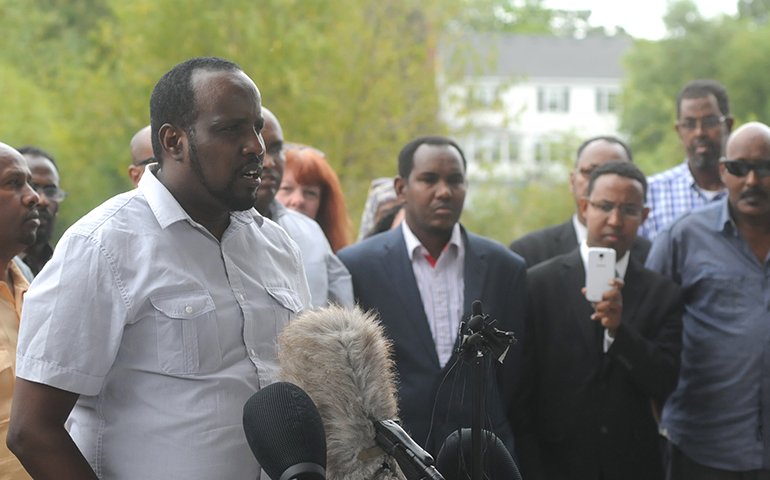 Community leader Abdul Kulane speaks during a Sept. 18 news conference in St. Cloud, Minn. (CNS/Dianne Towalski, The Visitor)