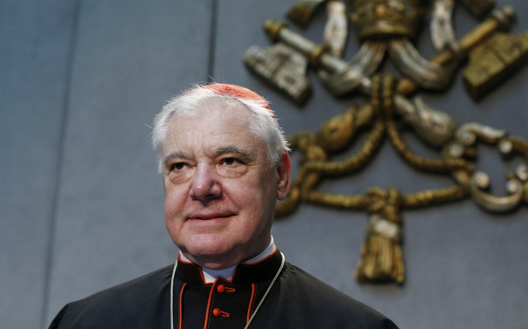 Cardinal Gerhard Muller, prefect of the Congregation for the Doctrine of the Faith, arrives for a news conference at the Vatican in this June 14, 2016, file photo. (CNS photo/Paul Haring)