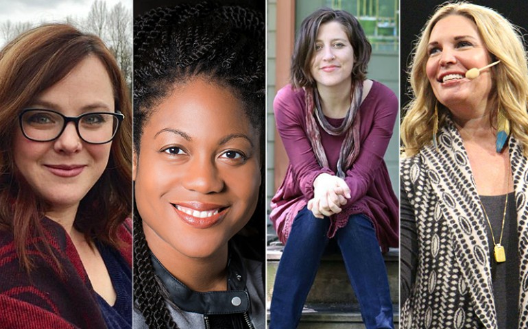 Influential women in the Christian blogosphere include Sarah Bessey, left, Austin Channing Brown, Tish Harrison Warren, and Jen Hatmaker. (RNS)