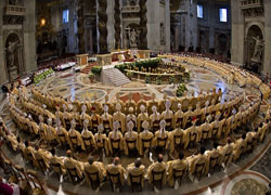 Pope Benedict XVI says Mass to celebrate the end of the Synod of Bishops on the Bible in St. Peter's Basilica at the Vatican Oct. 26, 2008 (CNS/Reuters/Max Rossi)