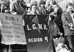 Members of the Leadership Conference of Women Religious hold a vigil Dec. 2, 1981, in memory of four church women slain in El Salvador the previous year. (NCR photo/Mary Reiser)
