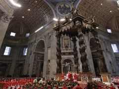 Pope Benedict XVI celebrates the pallium Mass in St. Peter's Basilica at the Vatican June 29. The pope bestowed the pallium on 38 archbishops from around the world. (CNS/Paul Haring)