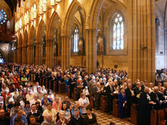 Worshipers in Sydney, Australia, attend Mass at St. Mary's Cathedral in October 2010, celebrating the canonization of St. Mary of the Cross MacKillop. (AFP/Drina Thurston)