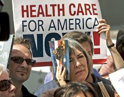 A crowd listens to speakers at a Health Care Prayer Rally at Blessed Sacrament Church in Hollywood, Calif., Aug. 11. The rally was sponsored by LA Voice, an interfaith community organization. (CNS/Reuters/Fred Prouser)
