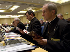 Prelates attend the opening session of the fall meeting of the U.S. Conference of Catholic Bishops in Baltimore Nov. 14. (CNS/Nancy Phelan Wiechec)
