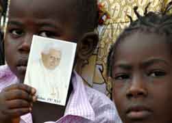 Childern at the papal Mass in Amadou Ahidjo Stadium in Yaounde, Cameroon, March 19. (CNS/ Reuters)