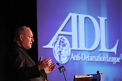 Archbishop Timothy M. Dolan of New York addresses the audience while participating in a presentation on Catholic-Jewish relations during the Anti-Defamation League's annual meeting in New York Nov. 3. (CNS photo/Gregory A. Shemitz)