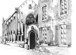 Etching of the American College as it is today.