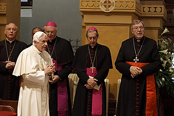 Australian bishops and Cardinal George Pell of Sydney, right, look on as Pope Benedict XVI leads the dedication of the chapel of the Domus Australia in Rome Oct. 19. (CNS photo/Paul Haring)