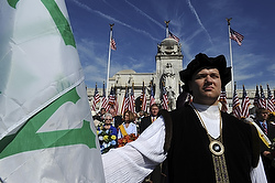 Jack Heretik of the Knights of Columbus portrays 15th-century Italian explorer Christopher Columbus during a Columbus Day observance Oct. 11, 2010, at Columbus Circle in Washington, D.C. The Knights mark the federal holiday with the ceremony in front of Washington's Union Station each year. (CNS photo/Jonathan Ernst, Reuters)