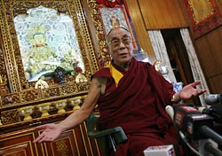 The Dalai Lama gestures as he speaks to the media at his residence in Dharamsala, India, in 2008. (CNS photo/Arko Datta, Reuters)