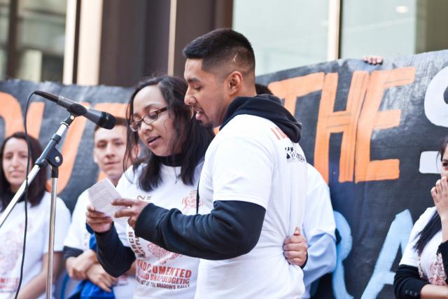 David Martinez and his wife, Fanny Lopez-Martinez, after her emotional speech about being an undocumented Army wife (Samantha Sanchez)