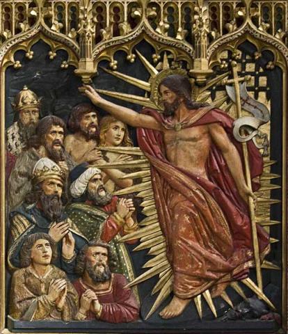An altar reredos at All Souls College Chapel in Oxford, England, depicts Jesus freeing the Jewish patriarchs in hell. (RNS/Courtesy of Rev. Lawrence Lew)