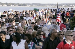 People standing in line alongside Boston Harbor as they waited to file past the casket of U.S. Sen. Edward Kennedy Aug. 27, 2009. (CNS photo/Adam Hunger, Reuters)