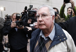 Retired Bishop Raymond Lahey of the Diocese of Antigonish, Nova Scotia, arrives at a police station in Ottawa in 2009. (CNS/Reuters/Chris Wattie)