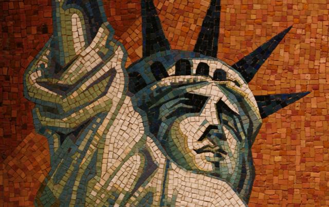 A depiction of the Statue of Liberty appears in mosaic, part of a larger piece in a side chapel at the Basilica of the National Shrine of the Immaculate Conception in Washington. The U.S. bishops' Administrative Committee vowed at a meeting in Washington on Tuesday and Wednesday to continue to fight against the government mandate that all private insurers cover sterilization and contraception in their health plans. (CNS photo/Nancy Phelan Wiechec)
