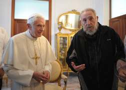 Pope Benedict XVI meets with Cuba's former President Fidel Castro at the apostolic nunciature in Havana March 28. (CNS photo/L'Osservatore Romano via Reuters)