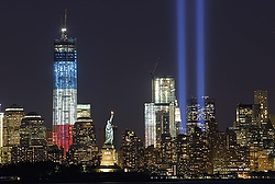The annual "Tribute in Light" is illuminated Sept. 10 during events marking the 11th anniversary of the 9/11 terrorist attacks on the World Trade Center in New York. (CNS/Reuters/Gary Hershorn)