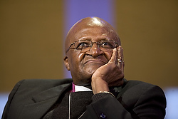 Retired Anglican Archbishop Desmond Tutu of South Africa listens to a discussion regarding humanitarian leadership at the Clinton Global Initiative in 2011. (CNS/Reuters/Allison Joyce)
