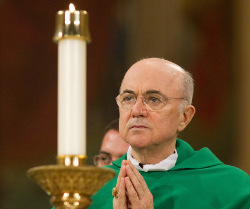 Archbishop Carlo Maria Vigano, apostolic nuncio to the United States, attends the opening Mass of the National Prayer Vigil for Life at the Basilica of the National Shrine of the Immaculate Conception in Washington on Jan. 22. (CNS photo/Nancy Phelan Wiechec)