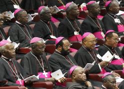 Bishops attend a session of the Synod of Bishops for Africa at the Vatican Oct. 6. (CNS photo/Paul Haring)
