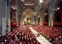 Bishops of the world line the main aisle of St. Peter's Basilica during the opening session of the Second Vatican Council in 1962. (CNS file photo)