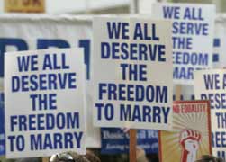 Supporters of gay marriage rally outside the federal courthouse in San Francisco Jan. 11. (CNS/Reuters)