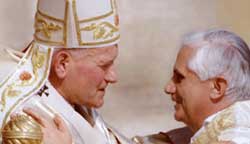 Pope John Paul II and then Cardinal Joseph Ratzinger, now Benedict XVI (CNS photo)