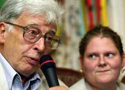 Robert Edwards, named winner of the Nobel Prize for Medicine Oct. 4 for the development of in vitro fertilization, is pictured in a 2003 photo with Louise Brown, the world's first "test-tube baby." (CNS/Reuters)