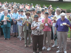 At the annual gathering of the Leadership Conference of Women Religious, held this year in Dallas, participants pray during an Aug. 13 demonstration against the death penalty.