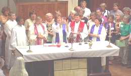 Altar scene from Pink Smoke over the Vatican