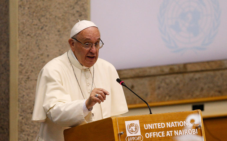 Pope Francis at the United Nations Office in Nairobi. (CNS/Paul Haring)