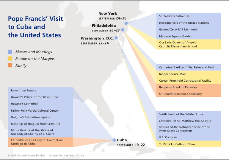 Pope Francis will visit Cuba and the United States Sept. 19-27. (CNS graphic/Malcolm Grear Designers)