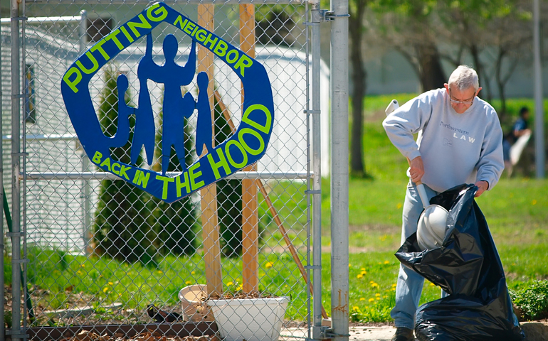 Fr. Denny Kinderman working in the community peace garden on the grounds of Precious Blood Ministry of Reconciliation. (Juan Acuña)