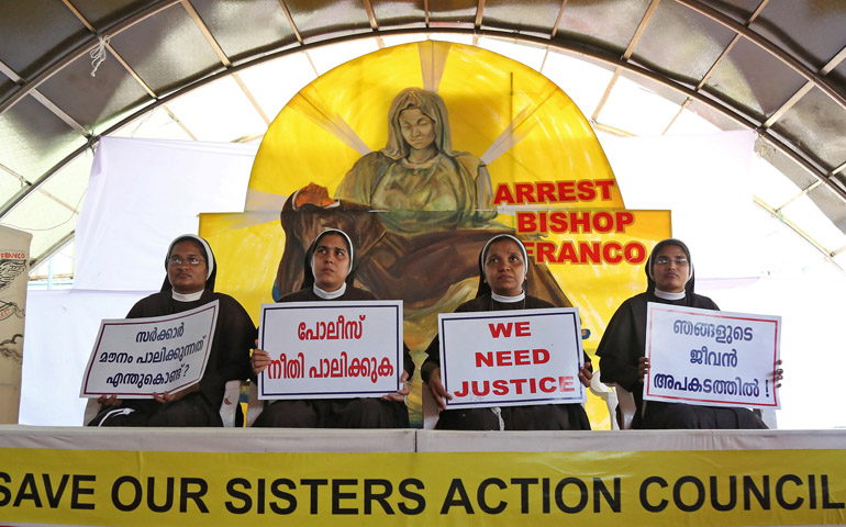 Nuns hold placards during a protest demanding justice  in Kochi, in the southern state of Kerala, India, Sept. 13, 2018, after an alleged sexual assault of a nun by Jalandhar Bishop Franco Mulakkal (Newscom/Reuters/Sivaram V)