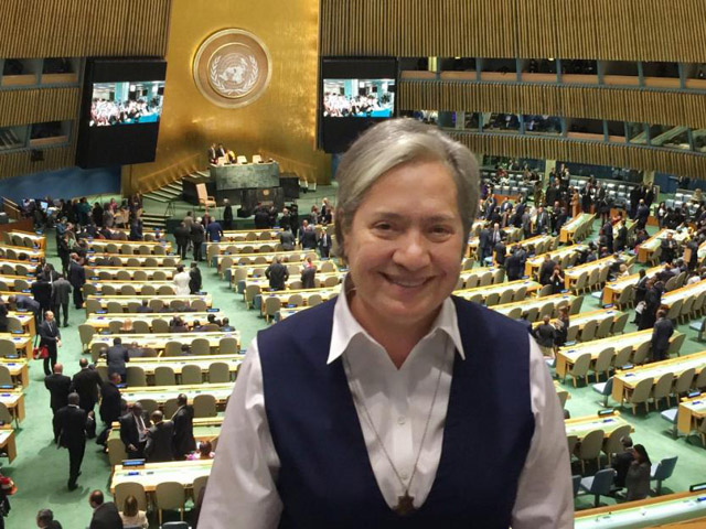 Missionaries of Jesus Sr. Norma Pimentel at the United Nations Sept. 25 during the papal visit. (Provided photo)