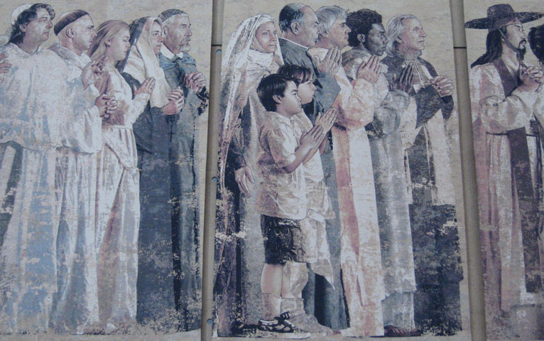 A detail from John Nava's tapestry of the communion of saints in the Cathedral of Our Lady of the Angels in Los Angeles (Wikimedia Commons/Adam A. Sofen)