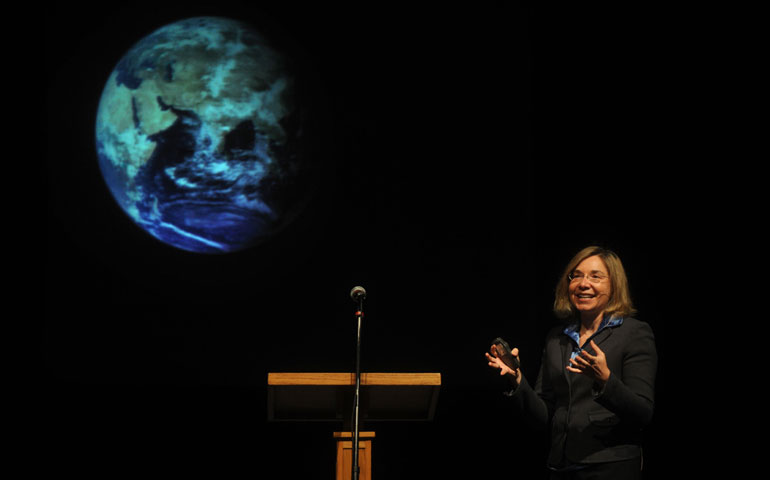 Scientist Katharine Hayhoe talks about the faith-based response to climate change at Hardin-Simmons University in Abilene, Texas, April 3. (AP Photo/Abilene Reporter-News/Nellie Doneva)