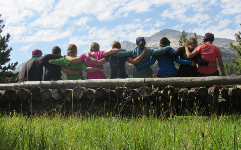 Young women on one of Wyoming Catholic College's Catholic Outdoor Retreat freshmen expeditions survey the countryside together in August. (Photos courtesy of Wyoming Catholic College)