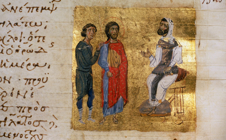 A 12th-century Byzantine illumination shows Christ before Pontius Pilate. (Newscom/AKG-images/Werner Forman)