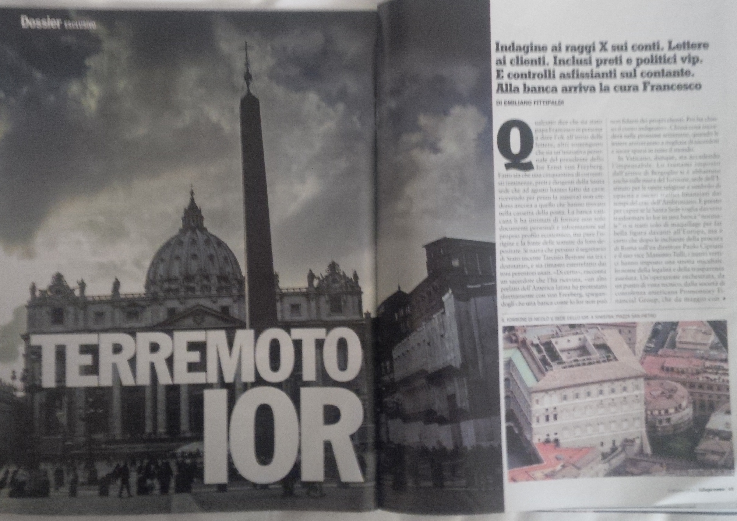 "Earthquake at the Vatican Bank," a story in the Oct. 3 edition of l'Espresso