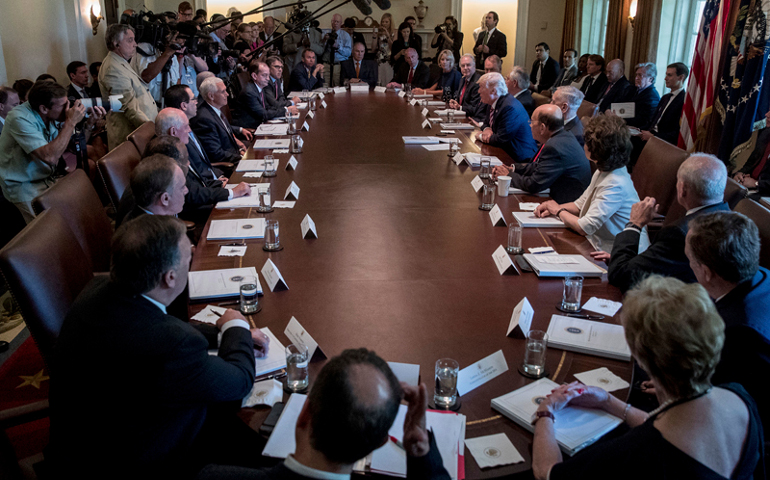 President Trump speaks during a Cabinet meeting June 12, 2017, in the Cabinet Room of the White House. (AP/Andrew Harnik)