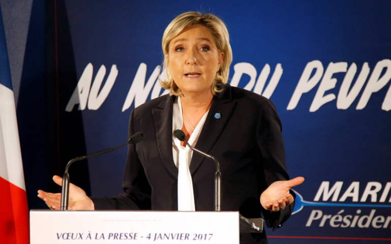 Marine Le Pen, French far-right National Front (FN) party president, member of European Parliament and candidate for French 2017 presidential election, speaks during a New Year wishes ceremony to the media in Paris, France, January 4, 2017. (REUTERS/Charles Platiau)