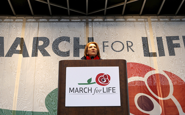 Republican presidential candidate Carly Fiorina speaks at the National March for Life rally in Washington on Jan. 22, 2016. (Reuters/Gary Cameron)
